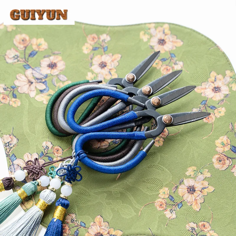 Handmade Iron Art Small Tea Scissors Exquisite Tea Packing Bag Knife Flower Tassels Chinese Kung Fu Set Ceremony Accessories