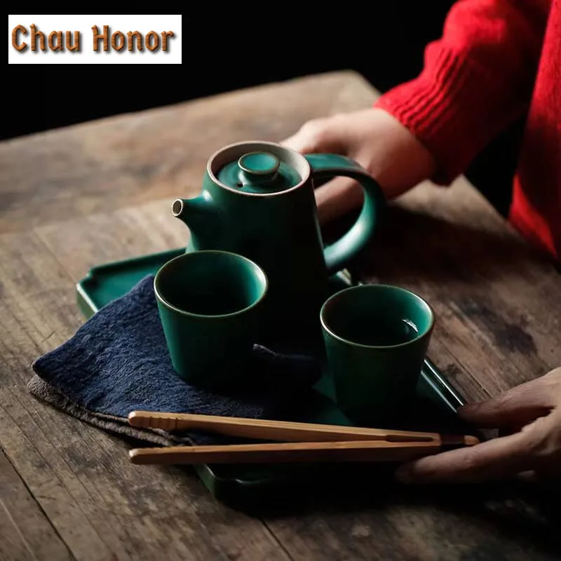 2pc /set Japanese Style Turquoise Coarse Ceramic Small Capacity Teacup Household  Kung Fu Tea Set Tea Ceremony Accessories 55ml