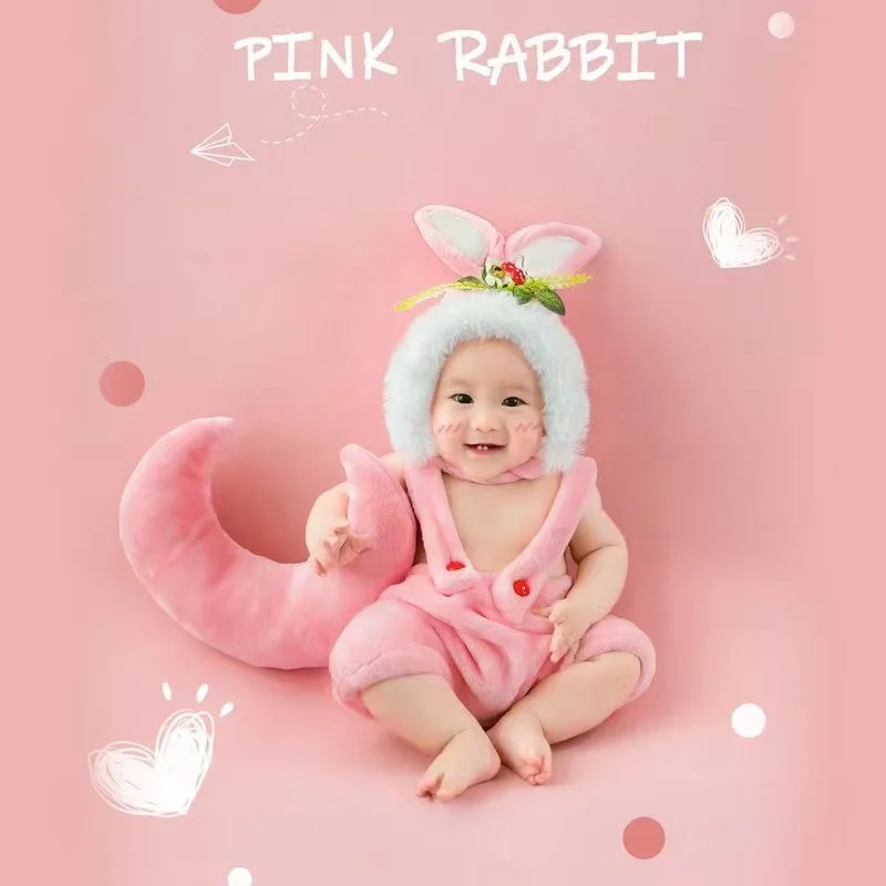 Dvotinst Newborn Photography Props Baby Plush Rabbit Furry Ears Hat Outfit Bunny Romper Moon Pillow Fotografia Shoot Photo Props dvotinst newborn photography props for baby gramma hat glasses wrap blanket knitted fotografia studio shooting photo props