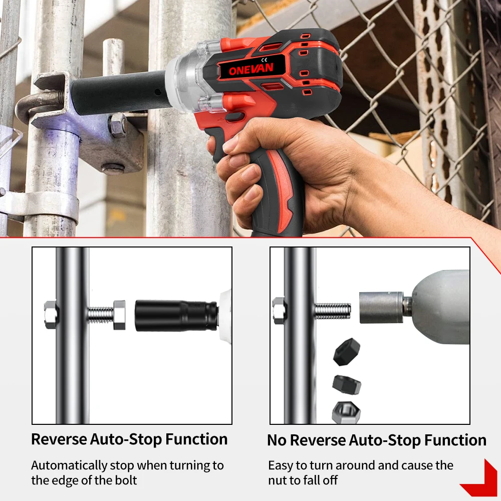 ONEVAN 520N.M Brushless Electric Impact Wrench 2 Gears 1/2" Cordless Car Wheel Screwdriver Power Tool For Makita 18V Battery 4