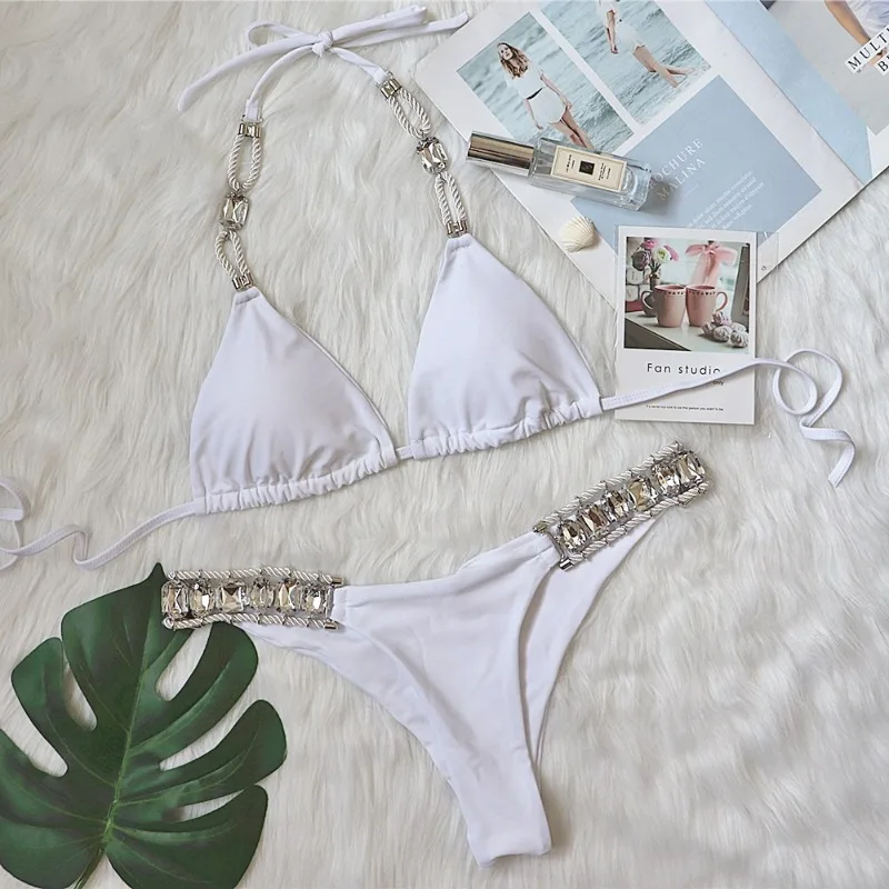 Sexy Women 2 Piece Sexy Shiny Crystal Rhinestones Bikini Set Party Swimsuit
