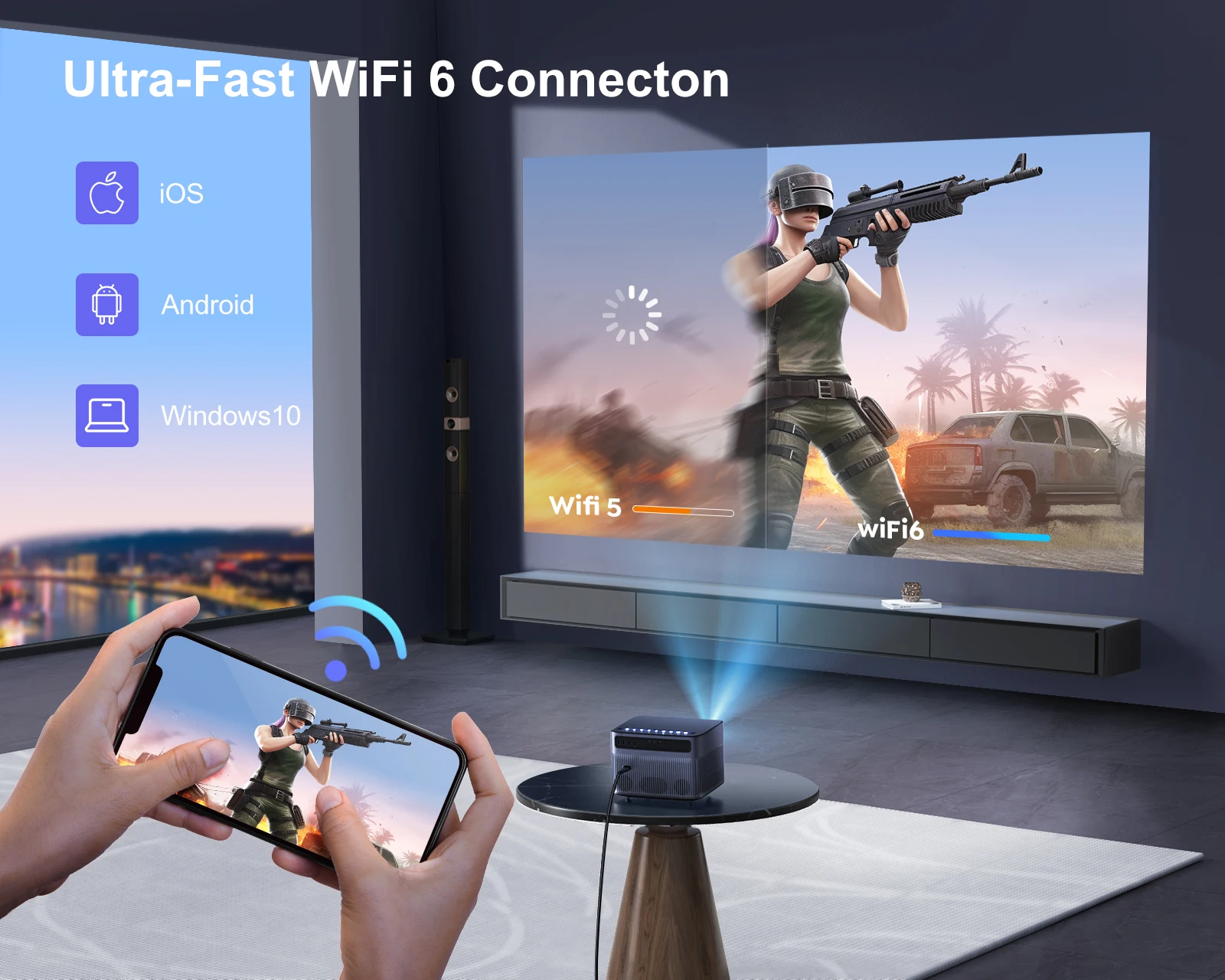 P64 Projector 500 ANSI 15000L with WiFi 6 and Bluetooth, Native 1080P& 4K Supported &Auto Screen Home Theater Movie Projector