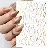 Abstract Geometry Stickers For Nail 3D Laser Gold Black Leaves Heart Line Adhesive Sliders Decor Holographic Decal 6