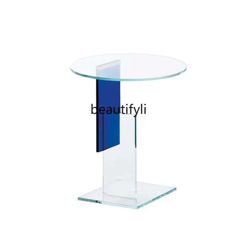 

yj Nordic Minimalism Sub-round Gram Force Side Table Art Color Creative Coffee Table Transparent Glass Corner Table