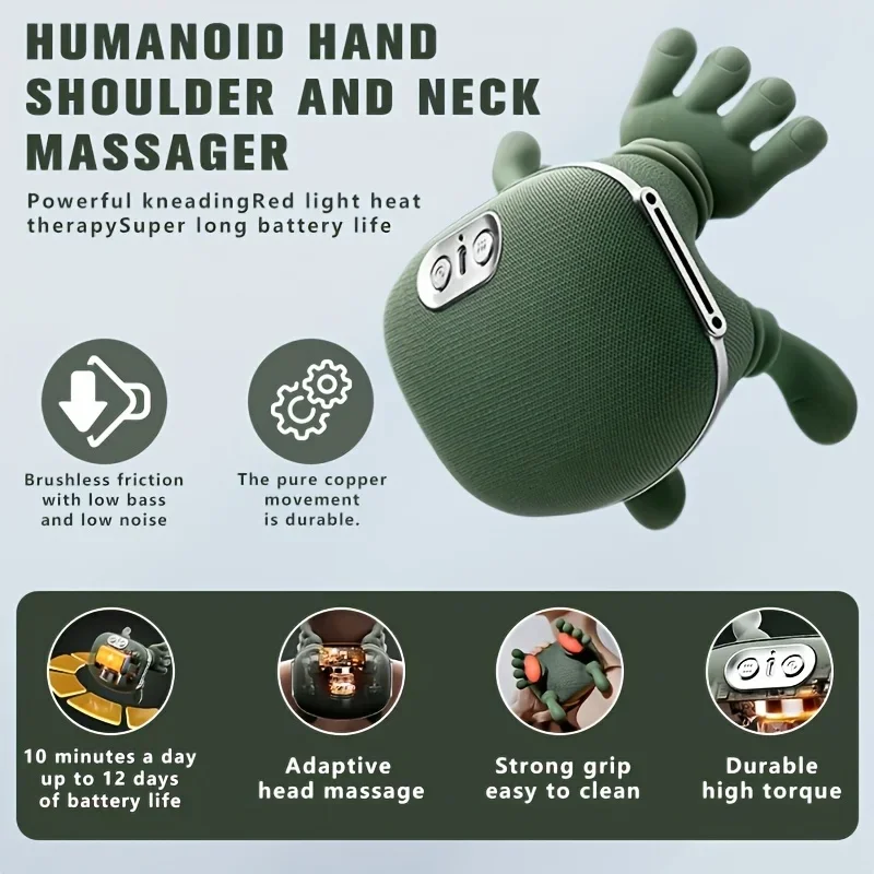 Electric Shiatsu Neck Shoulder Massager with Deep Kneading Finger Pressure for Muscle Relaxation and Back/Shoulder Pain Relief