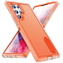Heavy-Duty Anti-Scratch Rugged Protective Case with Kickstand and Full Body Shockproof Cover for Samsung S23 (Transparent  orange)