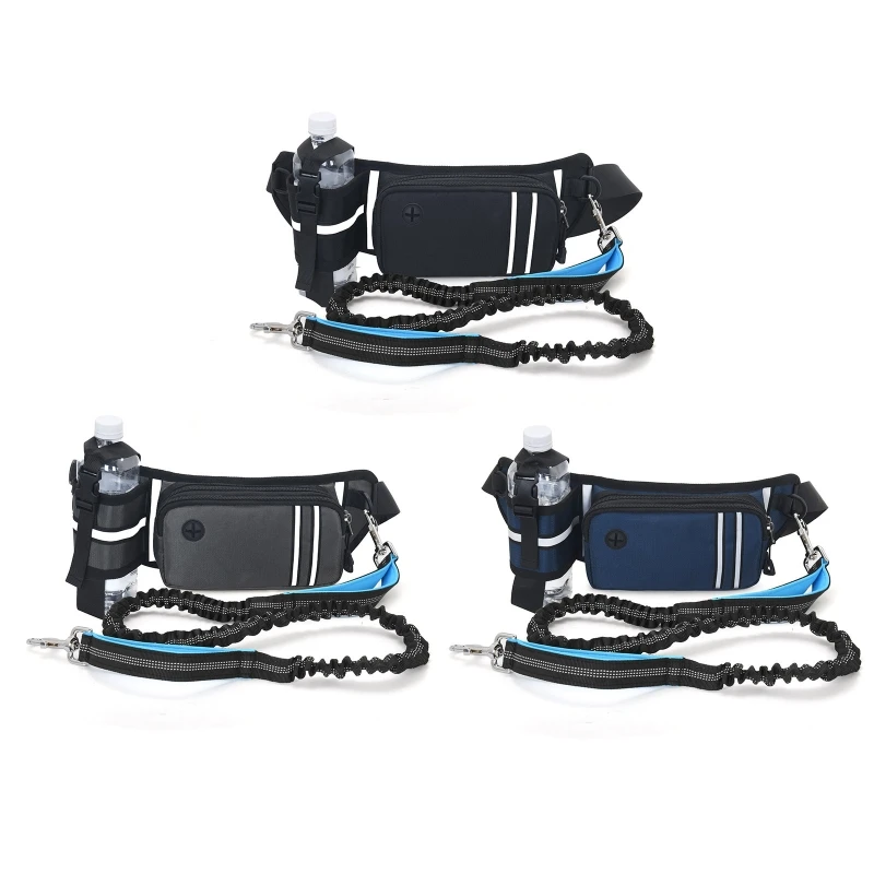 M89D Hands Free Dog Leash with Multi Pouches, Shock Absorbing Bungee