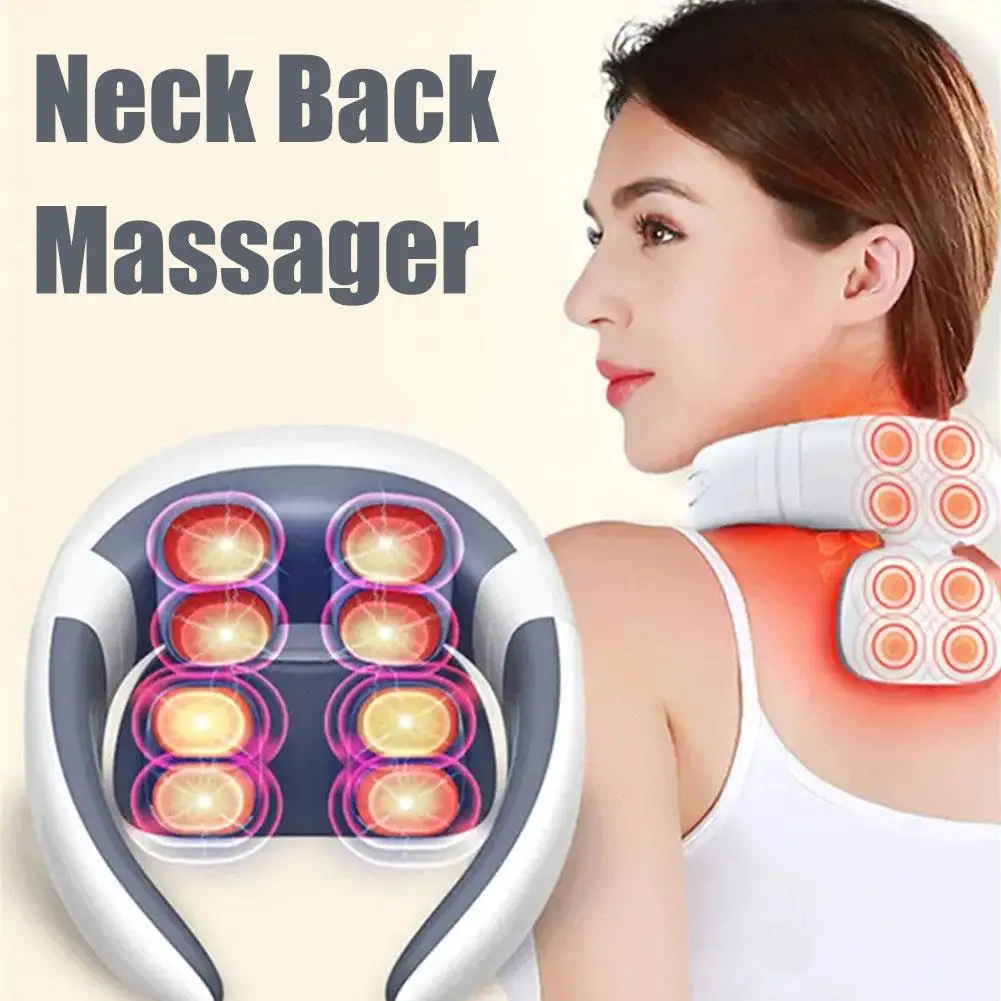 Cervical Massager Neck Shoulder TENS Pulse Massage Machine Heating Compress 8 Heads Muscle Relieve Relax Hot Pain A1N1