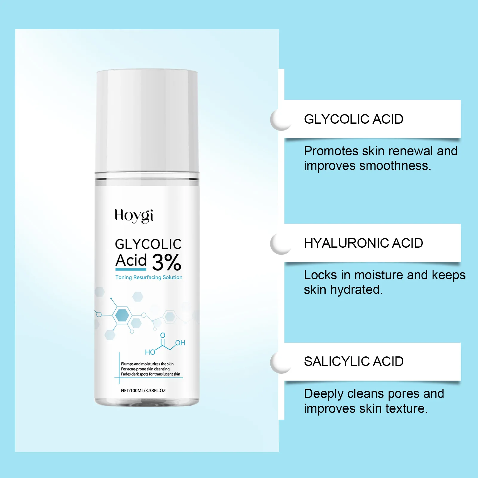 HOYGI Facial Exfoliating Serum Care Facial Skin Hydrating Moisturizing Serum Improve Skin Elasticity and Reduce Fine Lines 2