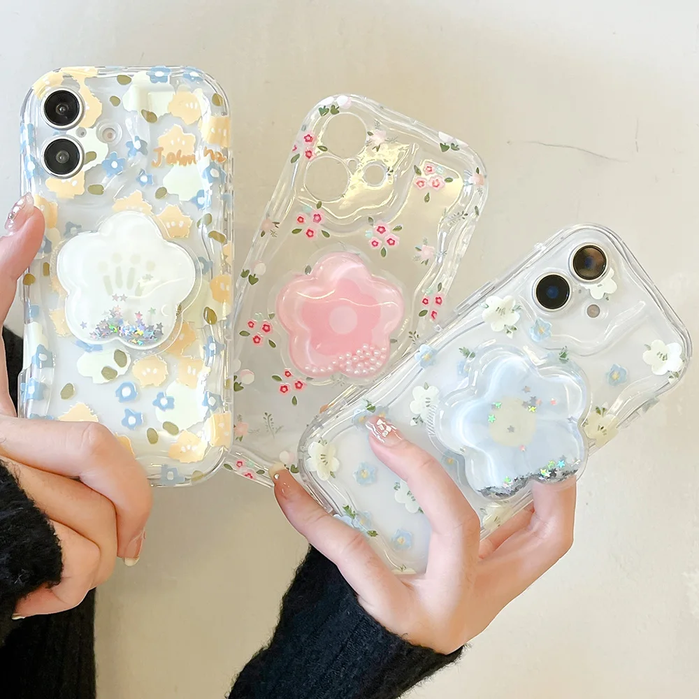 Floral Quicksand Grip Tok Holder Soft Wave Phone Case