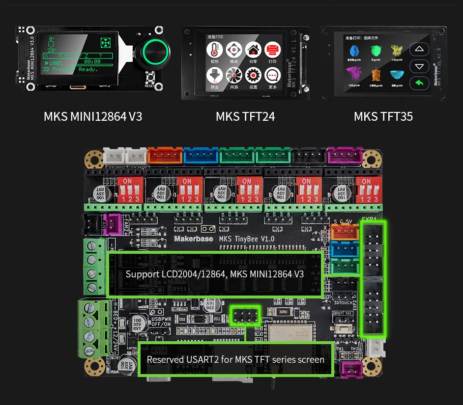 Makerbase MKS TinyBee mainboard ESP32 wifi MCU 32bit 3D printer article controller board kit MKS MINI12864LCD 12864 LCD display pipe bender