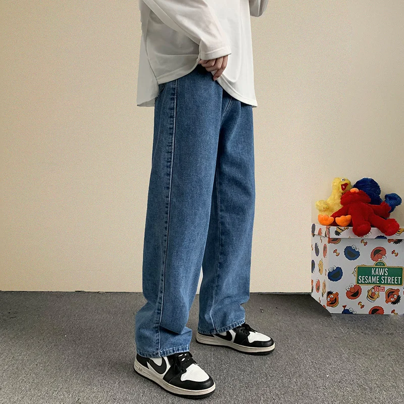 

Spring Streetwear Baggy Jeans Men Korean Fashion Loose Straight Wide Leg Hip-hop Pants Male Brand Clothing Black Light Blue