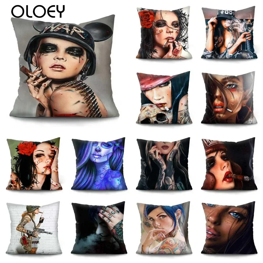 

Чехол для подушки с татуировкой Goth, красивый сексуальный декоративный чехол для дивана, подушка из полиэстера, чехол для подушки