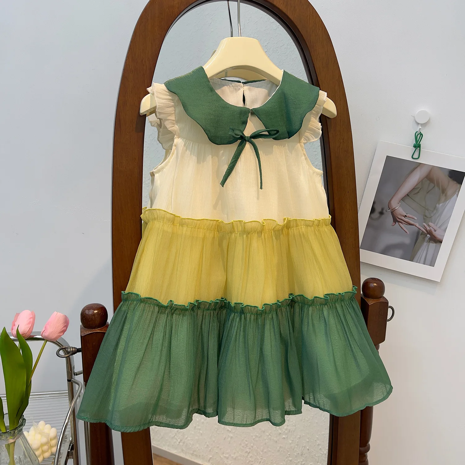 Sweet Neonate Abiti Senza Maniche Estate Manica Volante Ruffles Patchwork Vest Dress 2-8Years Girl Princess Sundress