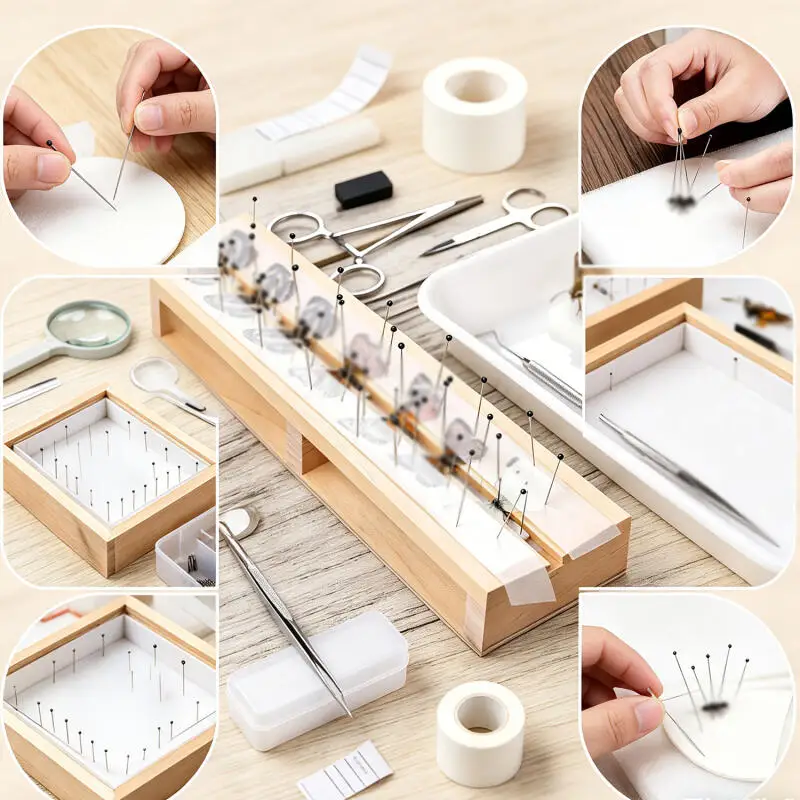 100/500pcs 학교 실험실 교육 곤충학 신체 해부용 플라스틱 상자가 있는 스테인레스 스틸 표본 바늘 곤충 핀