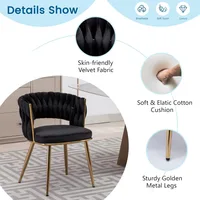 Velvet Dining Chair Set of 4, Gold Modern Dining Chairs with Metal Legs, Woven Upholstered Dining Chairs 5