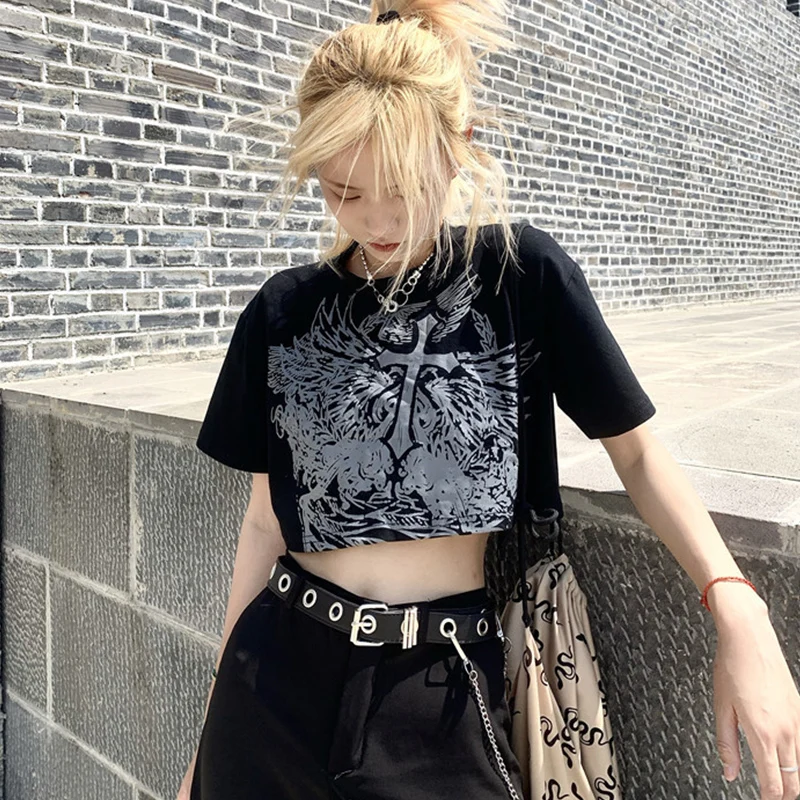

Gothic Style Crop Top Harajuku Graphic T Shirt For Women Ulzzang Tshirt Summer Tee Short Clothes Short Sleeve Album y2k