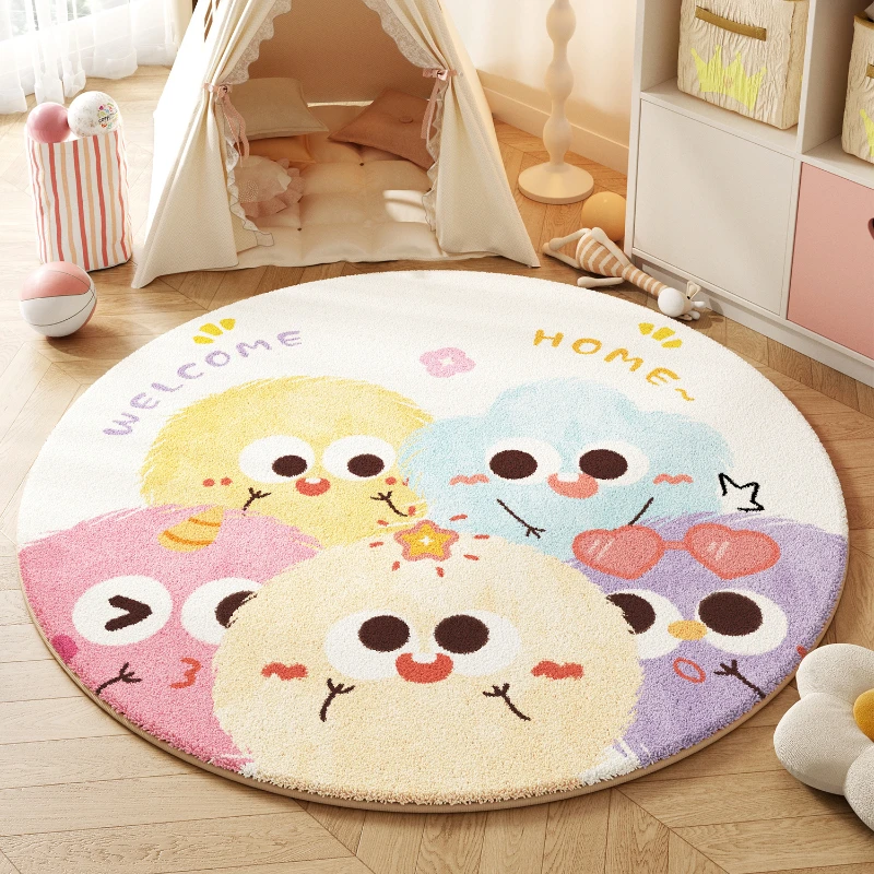 Cartoon Style Living Room Decoration Plush Carpet Home Fluffy Soft Rug Cute Round Rugs for Bedroom Thicken Anti-slip Bedside Mat 4