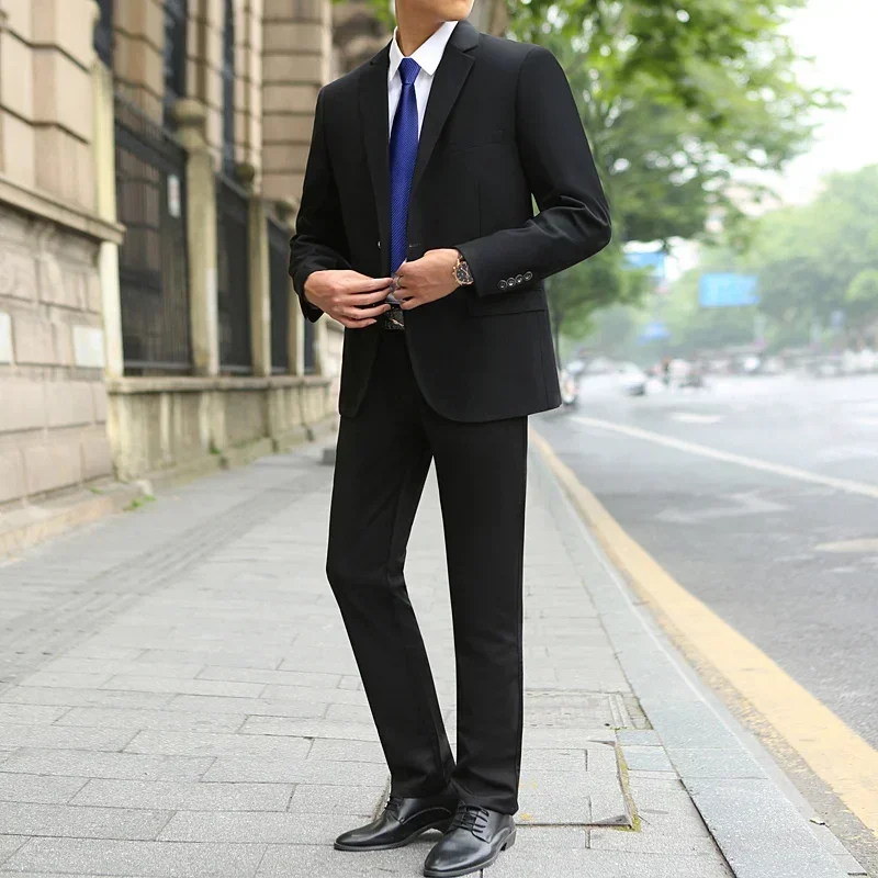 Men's Spring Fashion Solid Color Suit And Pants Two-Piece Set Wedding Dress Business Tooling All-Match Elegant