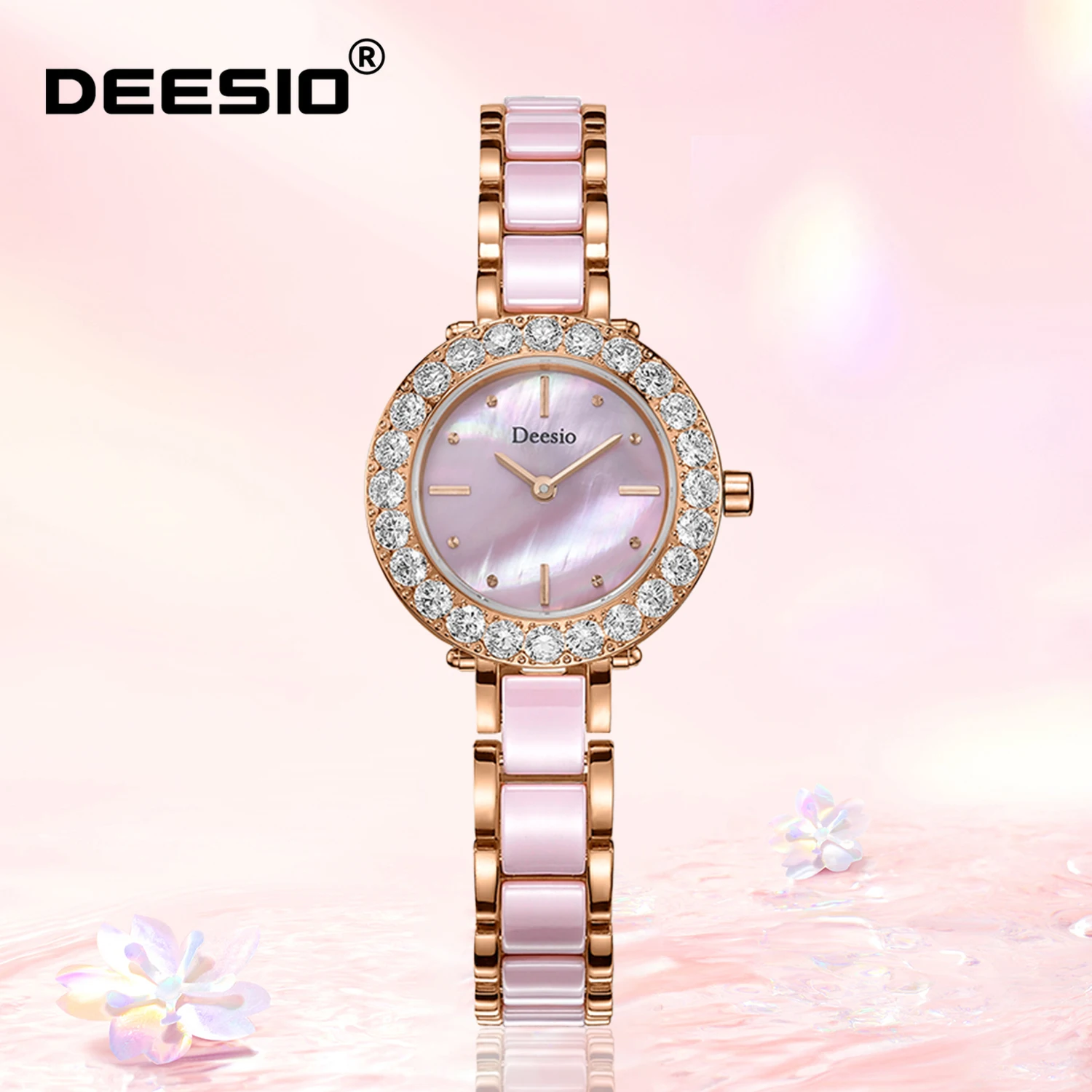 Deesio Montre analogique japonaise à mouvement à quartz pour femme, bracelet en céramique en acier inoxydable, montre étanche, montre de luxe légère