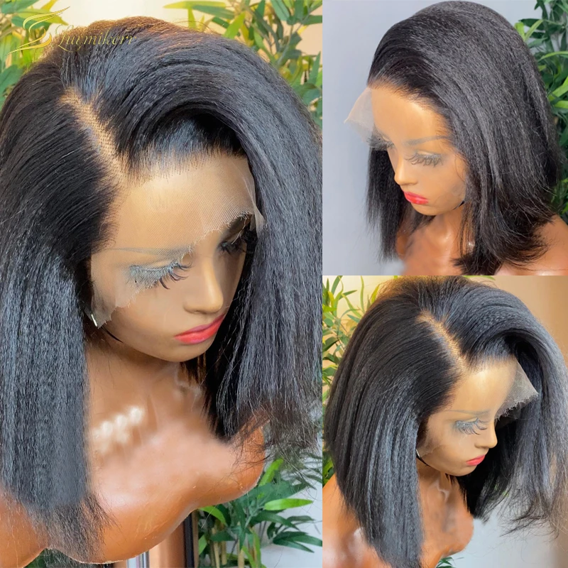 Yaki Straight 13x4 Short Bob Hd Full Lace Frontal Human Hair Wigs For Women  Kinky Straight Pixie 4x4 Lace Front Closure Wig Cut - Lace Wigs - AliExpress