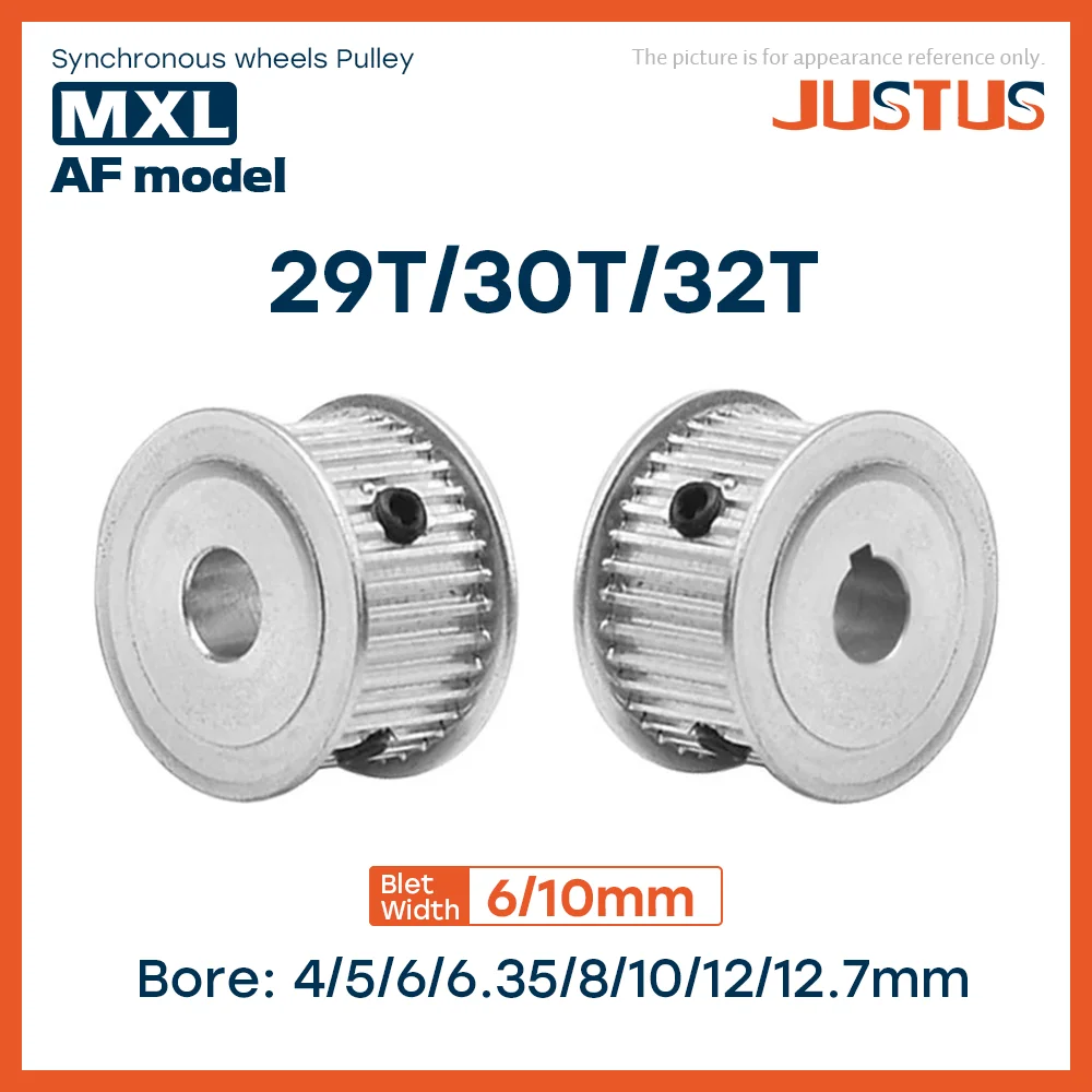 

AF Type 29T/30T/32Teeth MXL Timing Pulley Bore 4/5/6/6.35/8/10/12/12.7mm for 6/10mm Width Belt Used In Linear Pulley