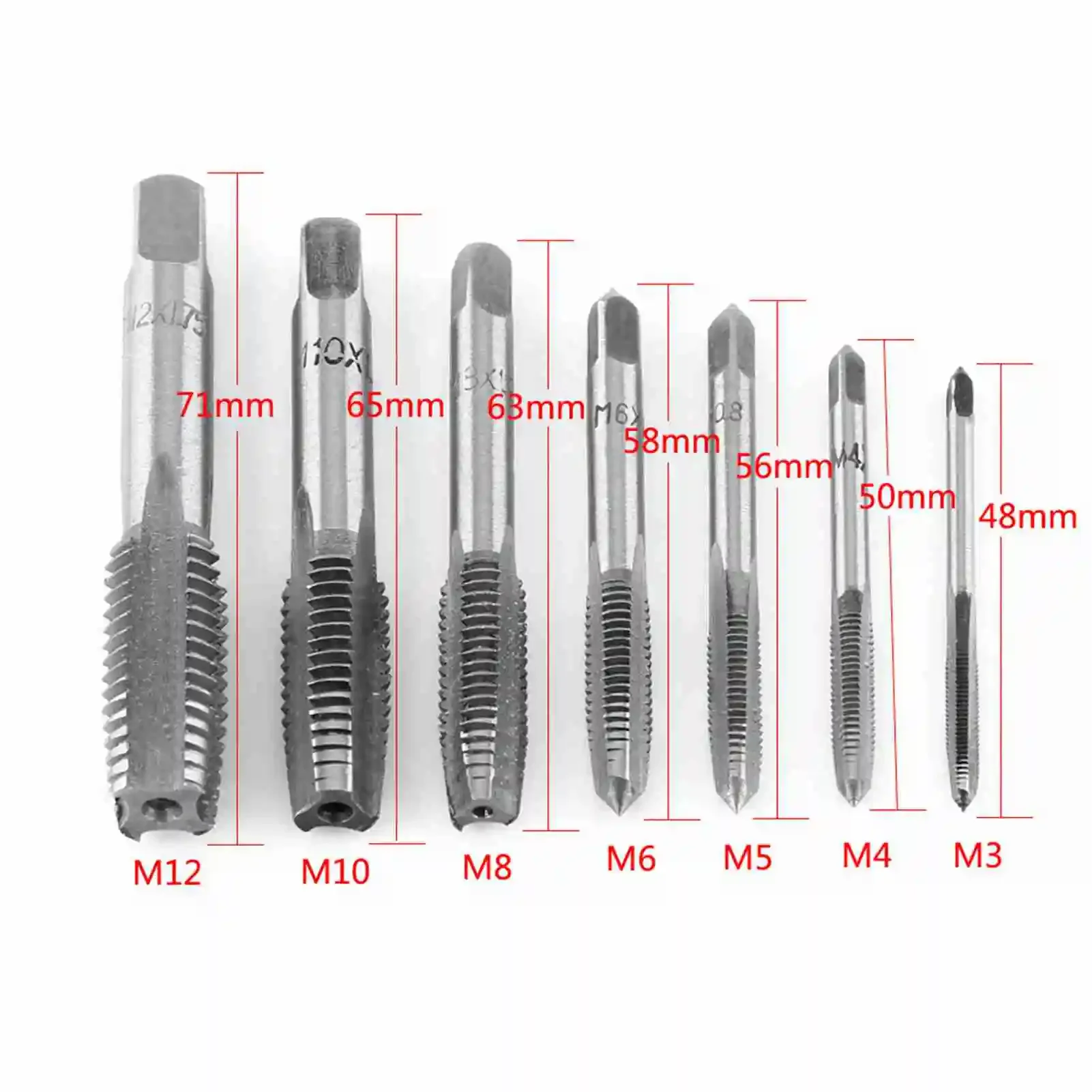 7개 미터 나사 강철 탭 태핑 도구 M3, M4, M5, M6, M8, M10, M12