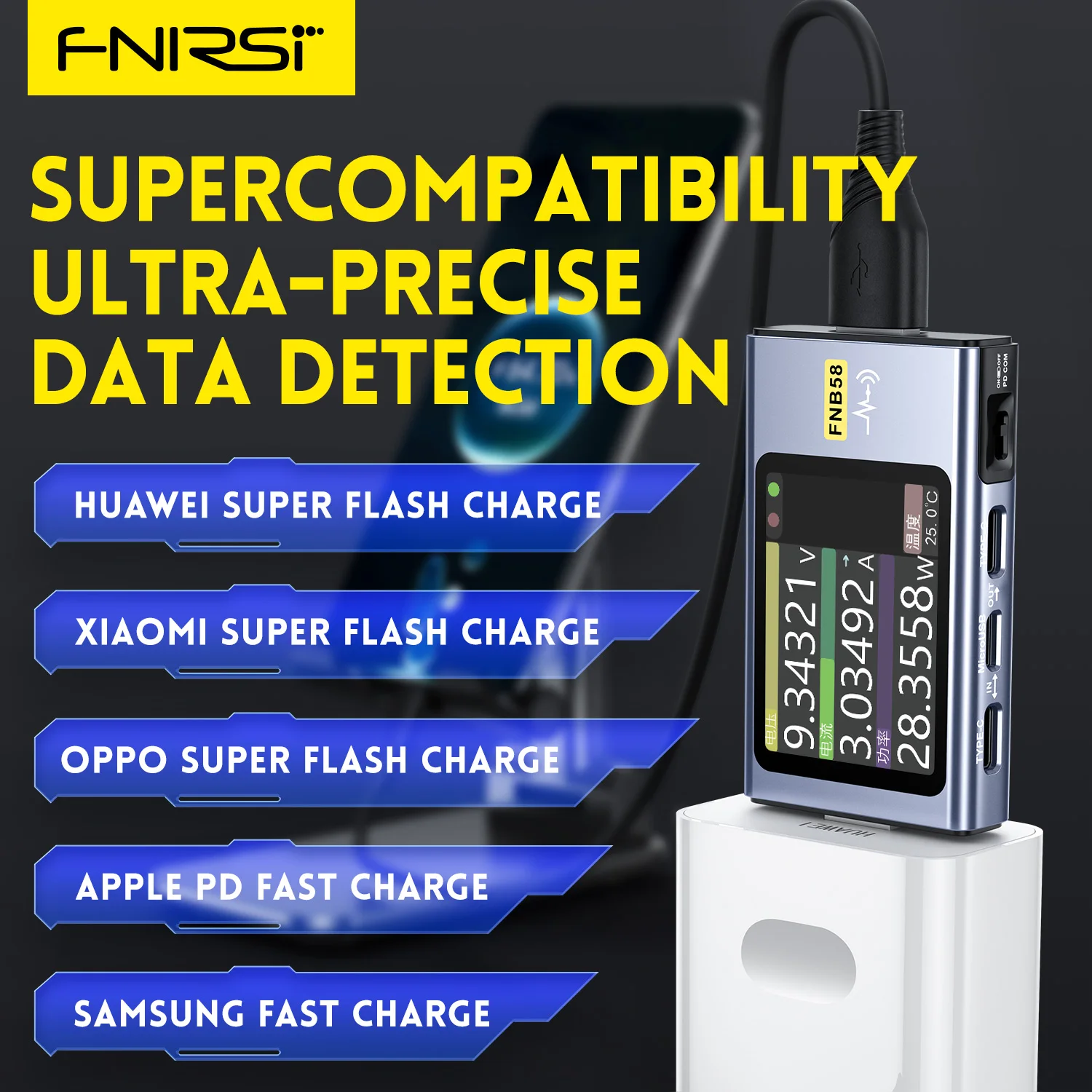 FNIRSI FNB58 전압계 디지털 전류계 전압 검출기 전류 테스터, USB C 타입 고속 충전 전류계, QC/PD 디코이 ...