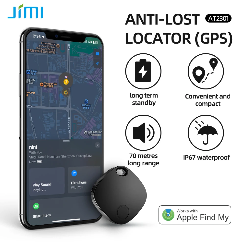 Jimi AT2301 Bluetooth Tag GPS Tracker Anti-lose Security Smart Finder Tracker For Apple Find My Key Earbud Luggage IOS MFi Finer