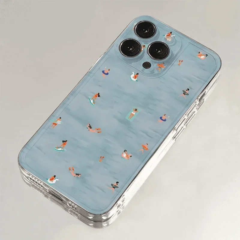 Vibrant Summer Swimming Pattern Anti-Drop Phone Case - Soft Protective Cover