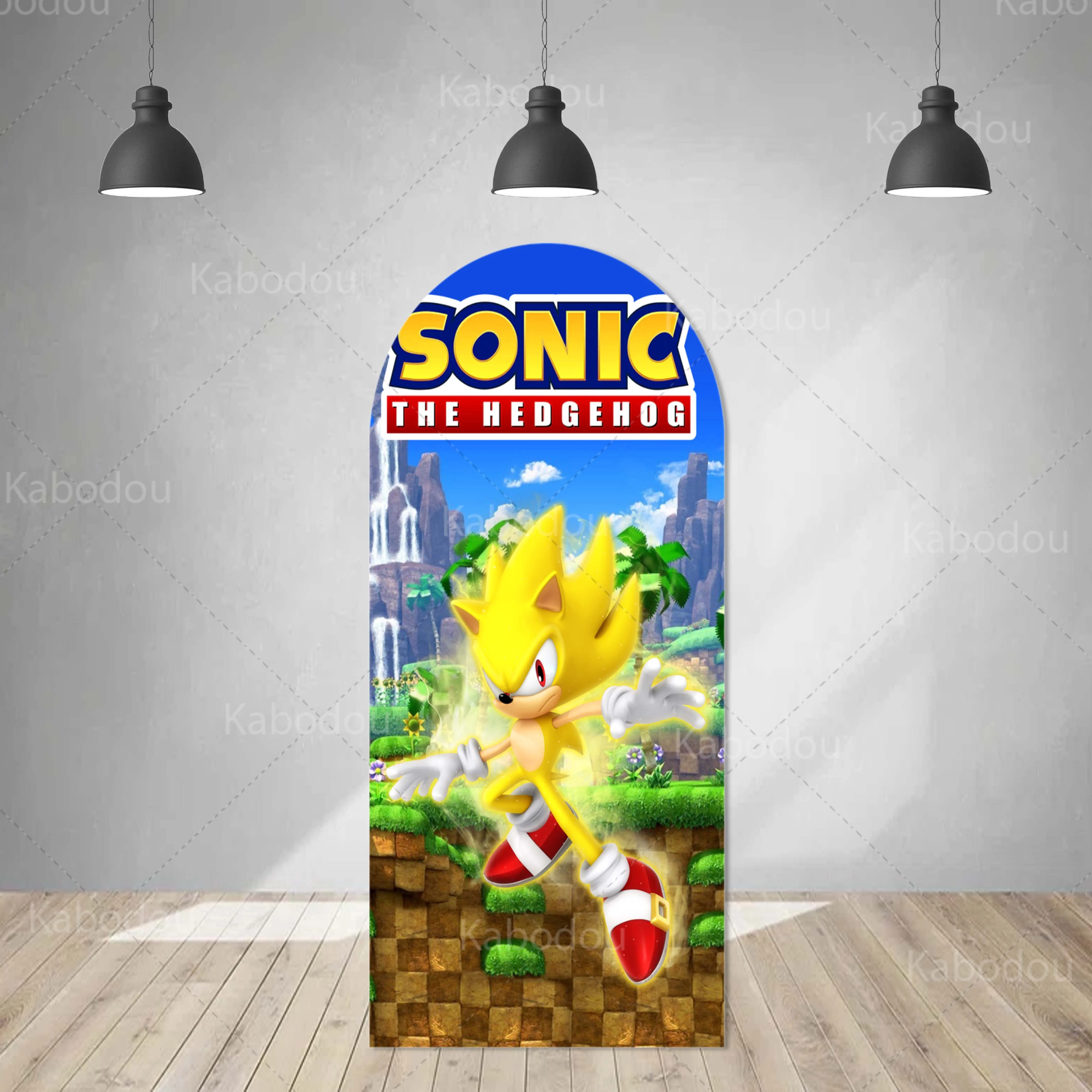 thumbnail image 1 of Fondo de arco de Sonics con erizo de doble cara para decoración de fiesta de cumpleaños de niños, baby shower, fotografía de fondo, accesorios de estudio, 1 of 5