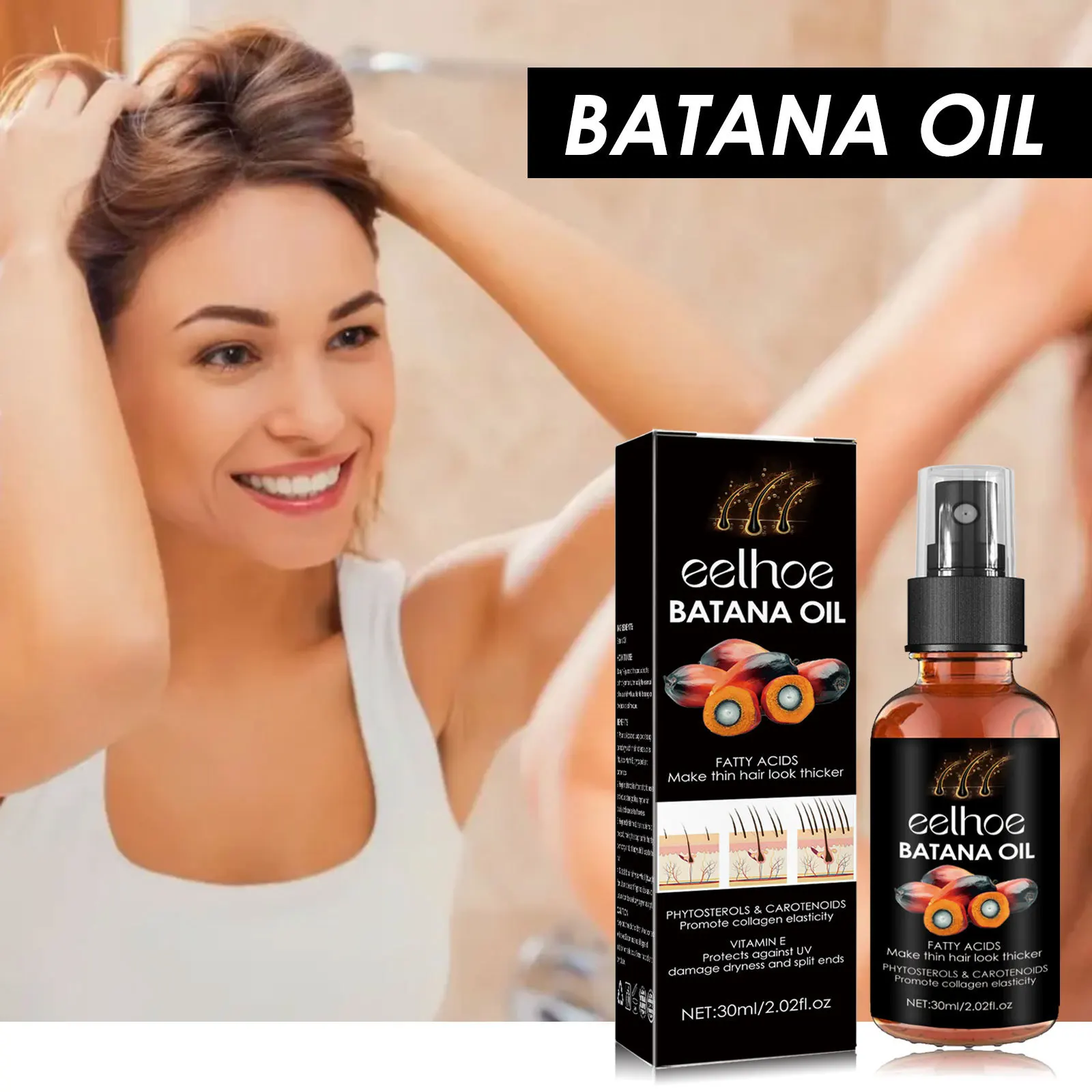 

30ml Eelhoe Batana Hair Spray Deep Moisturizing Scalp Hairs Repair Hair Root Strong and Tough Hairs Fixation Hair Care Spray