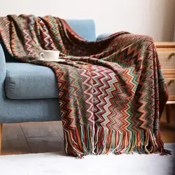 Hand-Knitted Bohemian Chic Tassel Blanket - Soft, Breathable, and Stylish - 127x180cm (Red)