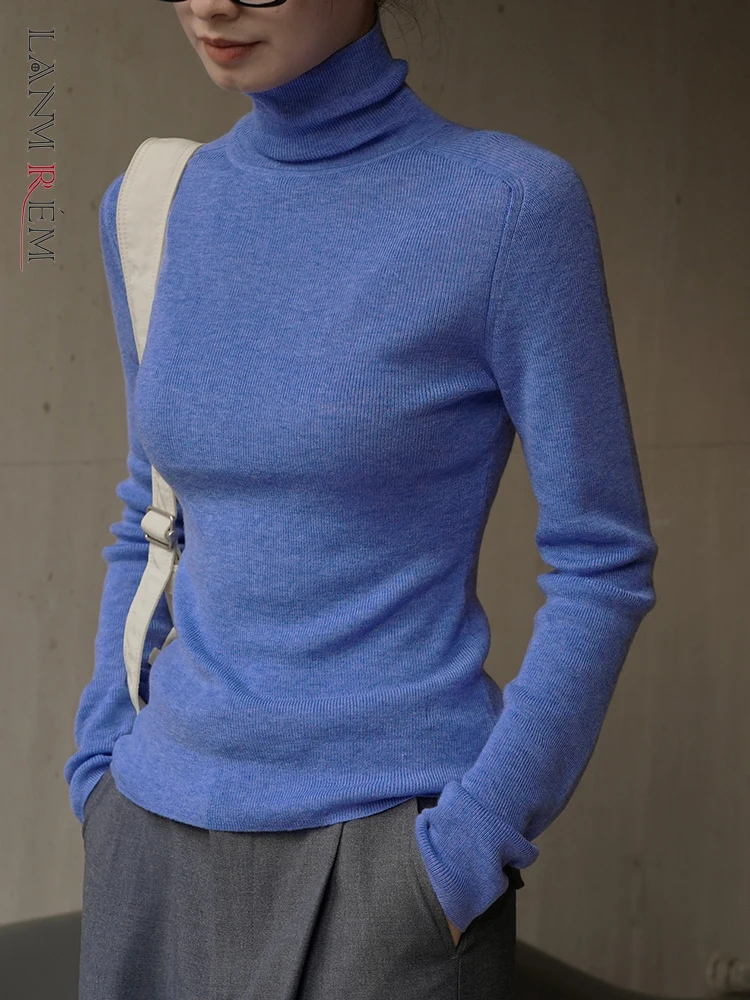 

[LANMREM] Woolen Slim Bottoming Sweater For Women Turtleneck Long Sleeve Office Lady Solid Female Tops 2023 Autumn New 26D5933