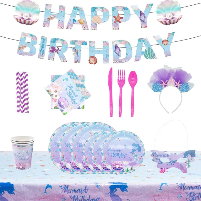 Mermaid Ocean Theme Children's Birthday Party Tableware Paper