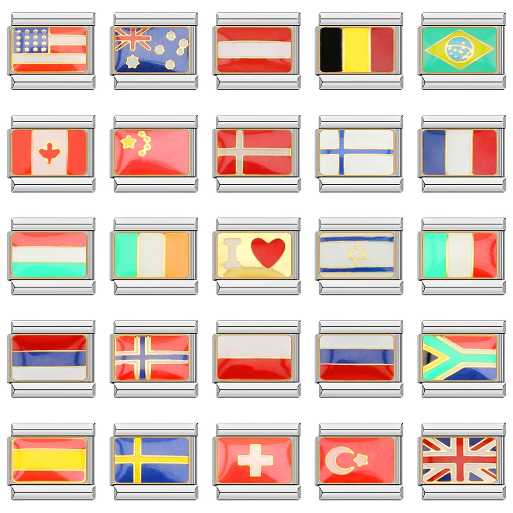 Stainless Steel Jewelry Making Italian Charms Bracelet Flags New