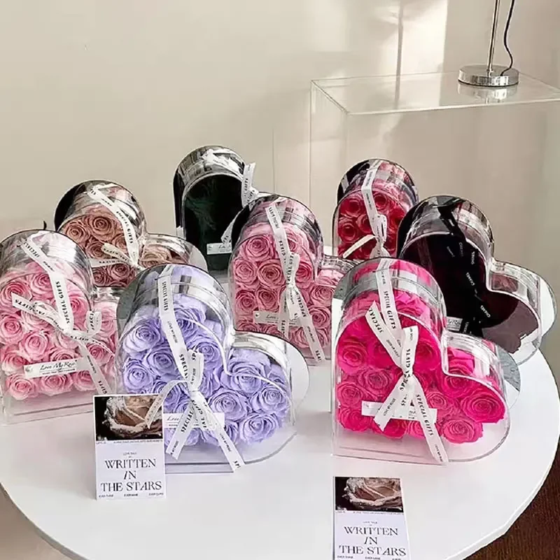 

Новая акриловая коробка для цветов с кристаллами в виде сердца, букет розы на День святого Валентина, подарочные коробки, прозрачная Цветочная подарочная упаковка в цветочный магазин
