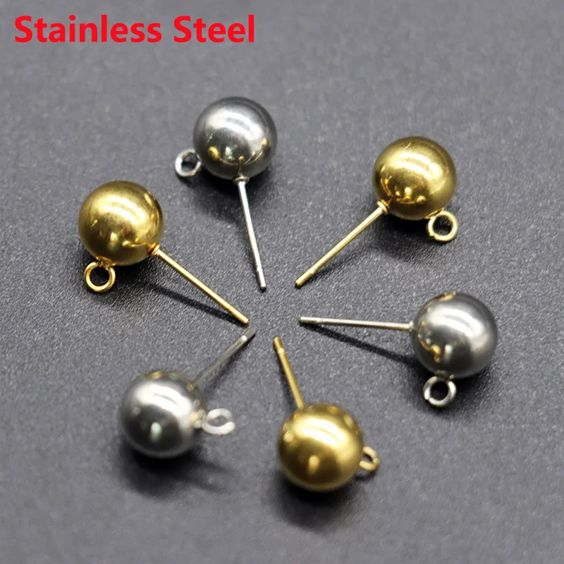 

10pcs/lot 3 4 5 6 8mm Stainless Steel Round Ball Earrings Stud Post with Loop for DIY Earring Jewelry Making Findings Wholesale