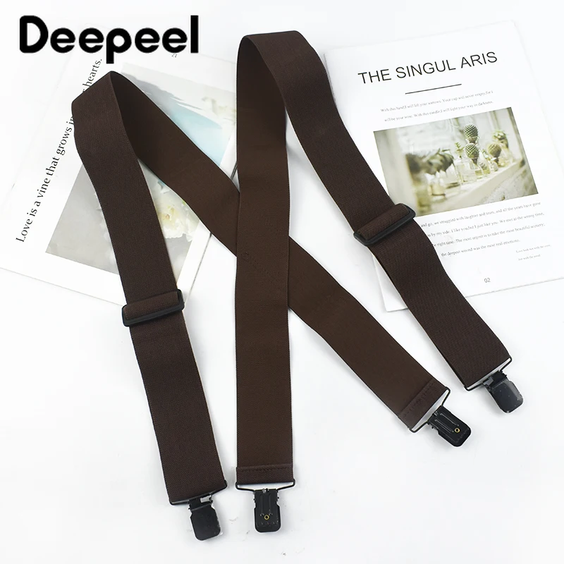 Bretelle Uomo A X Regolabili Con Clip – Larghezza 5 Cm, Marrone – Accessorio Moda Elastico