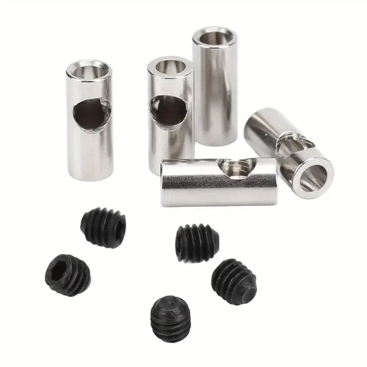 Lot de 5 adaptateurs d'arbre moteur RC 3.5mm à 5mm disposés sur fond blanc, avec vis de serrage.