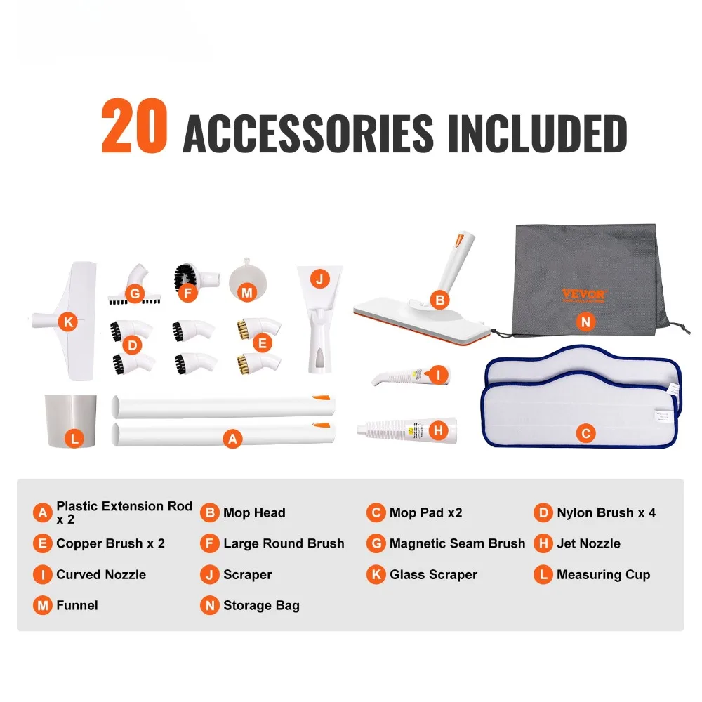 Steam Cleaner 1500W 45oz Multipurpose Steam Mop with 20 pcs Accessories Portable Steamer, 16.4ft Long Power Cord 2