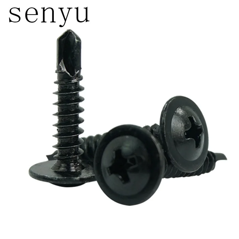 Auto Tapping Parafusos Grupo M4.2 Grande Cabeça Plana Perfuração Cauda Parafuso Broca Elétrica Parafuso Preto 100 Pcs 200 Pcs