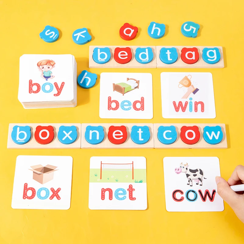 Wooden CVC Word Spelling Games, 2 in 1 Mathematical Operations And Alphabet Spelling Toys, Montessori Toy for Preschool Kids 3