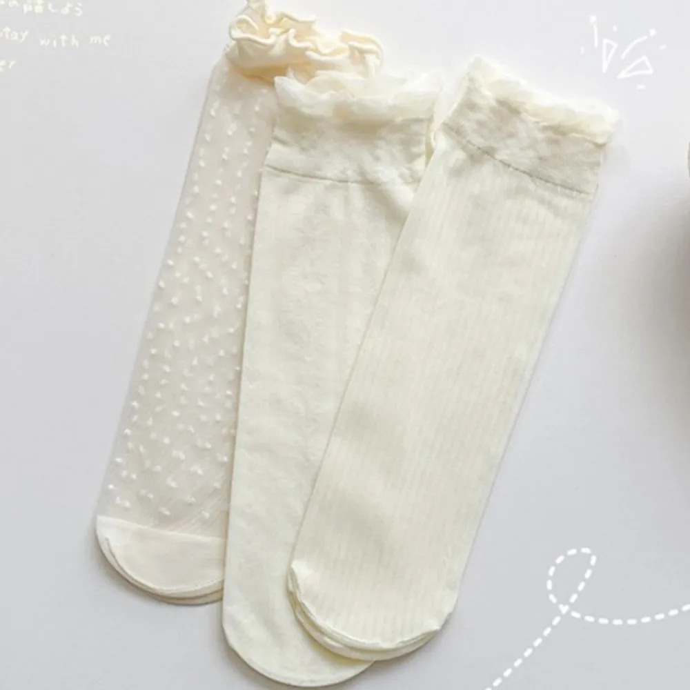 Summer thin ice silk socks children lace mesh breathable wave of kids stockings girl heap socks