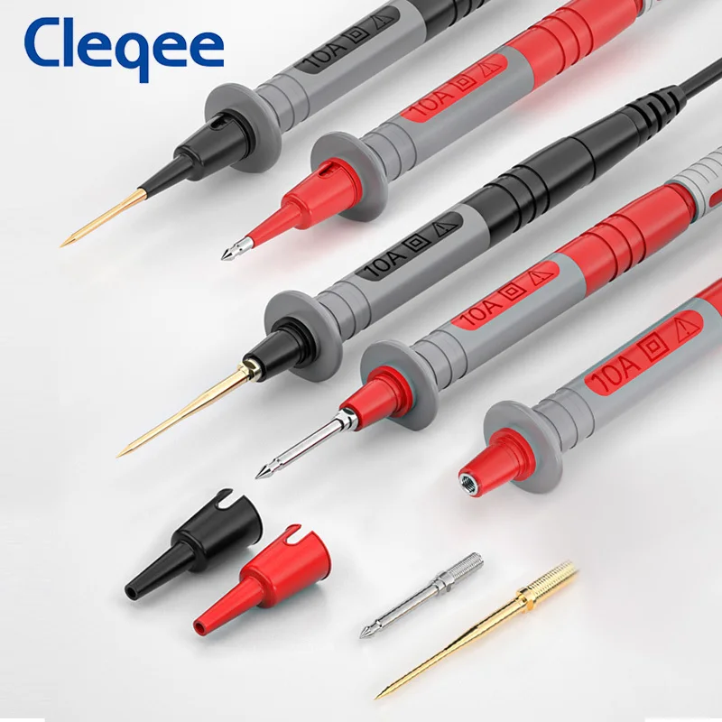 교체 가능한 금도금 바늘이 있는 Cleqee P8003 멀티미터 프로브 1mm/2mm 핀 4mm 바나나 플러그 잭 다목적 테스트 펜 키트