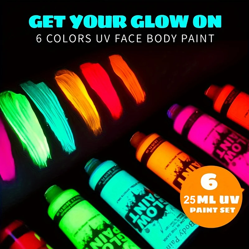 6PCS 25ml Fluorescent Paint Glow In The Dark Light Body Paint Face Painting for Party Halloween Event Makeup Club Makeup Xmas Gl 3