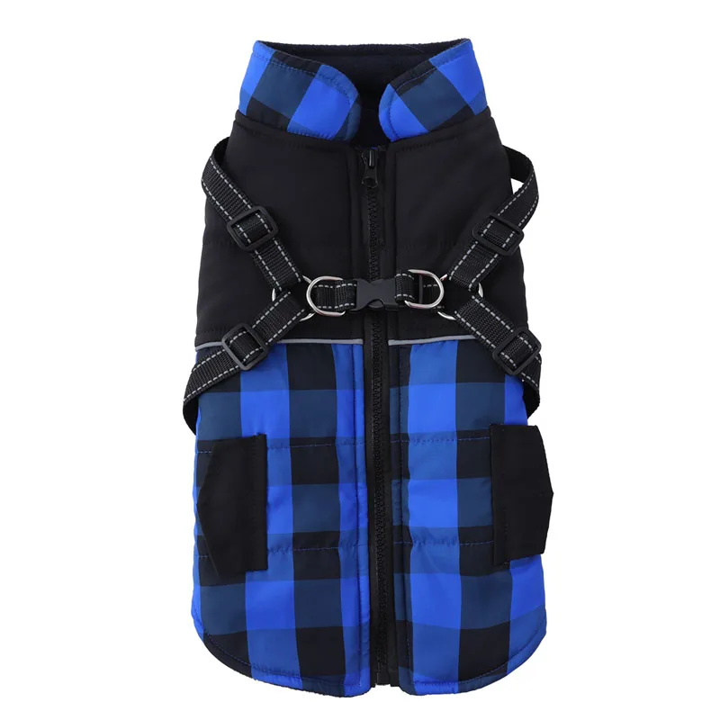 thumbnail image 1 of Ropa para perros a cuadros con arnés, chaleco, chaqueta, abrigo para perros pequeños y medianos, ropa cálida de invierno para mascotas, disfraz para perros para clima frío, 1 of 5