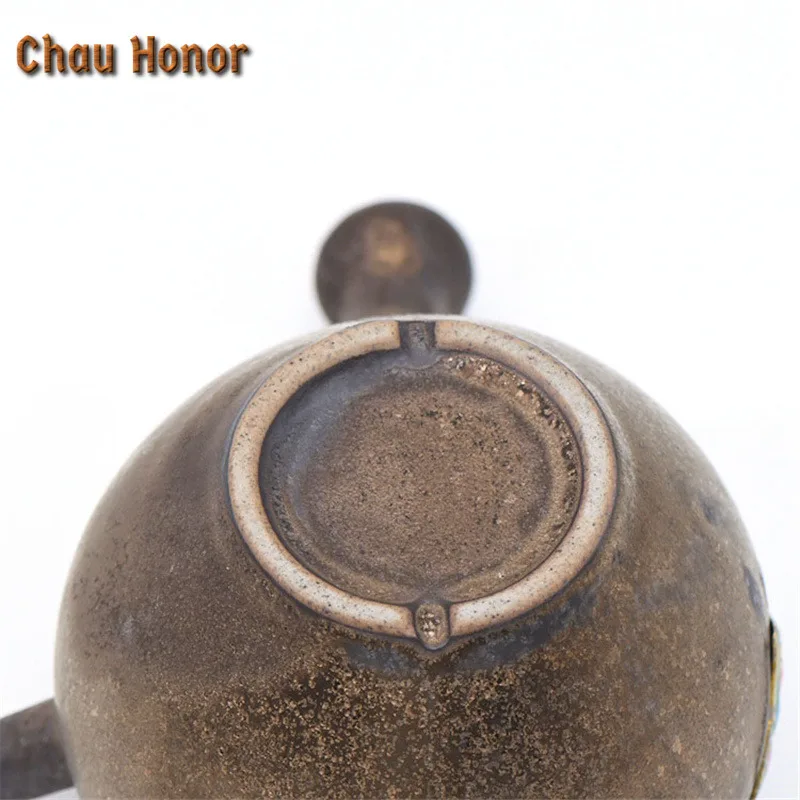 180ml Vintage Gilding Coarse Ceramic Side Handled Teapot Handmade Flower Art Pu'er Master Pots Household Teaware Gift Packaging