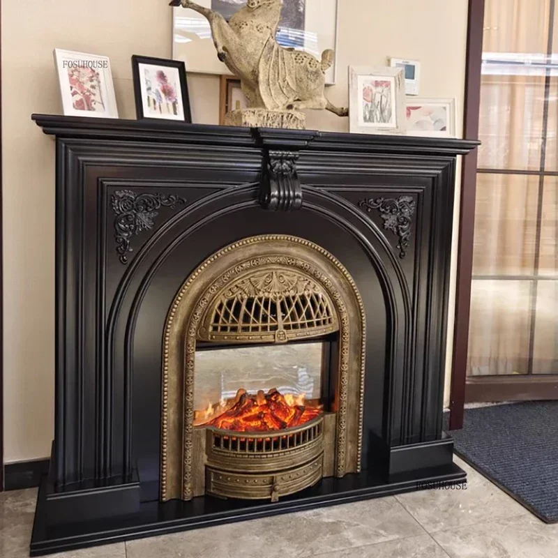 เตาผิงห้องนั่งเล่นสไตล์ฝรั่งเศส เตาผิงตกแต่ง เตาผิงเหล็กหล่อโค้ง แกนกลางเตาผิงยุโรปหรูหรา เตาผิงจำลองเปลวไฟ A 1