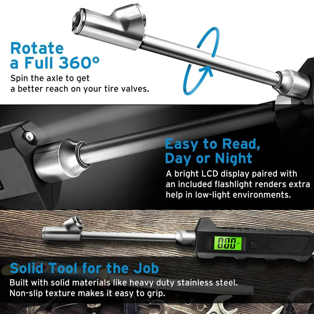 Digital Tire Pressure Gauge 230 PSI Dual Head Stainless Steel For Truck Car LCD Flashlight Vehicle Tester 6